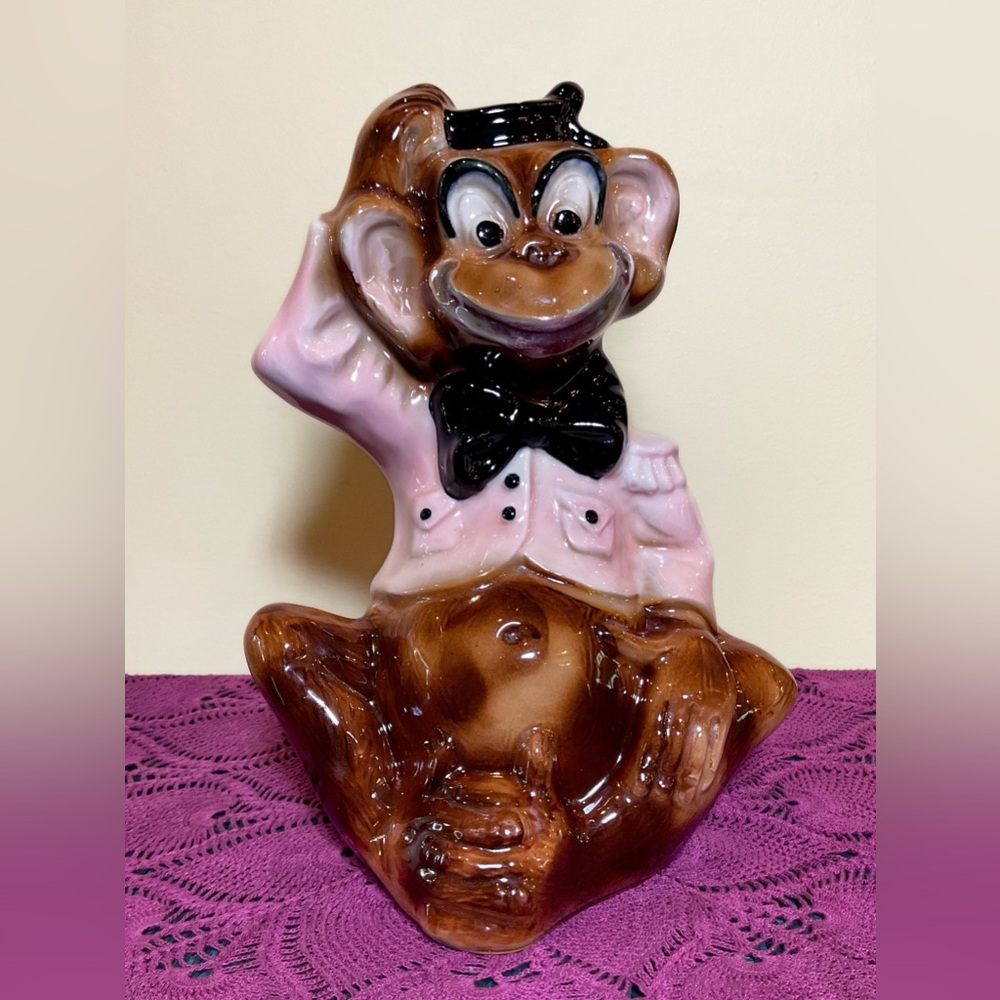 Vintage C. Miller Glazed Ceramic Bellhop Monkey Bank